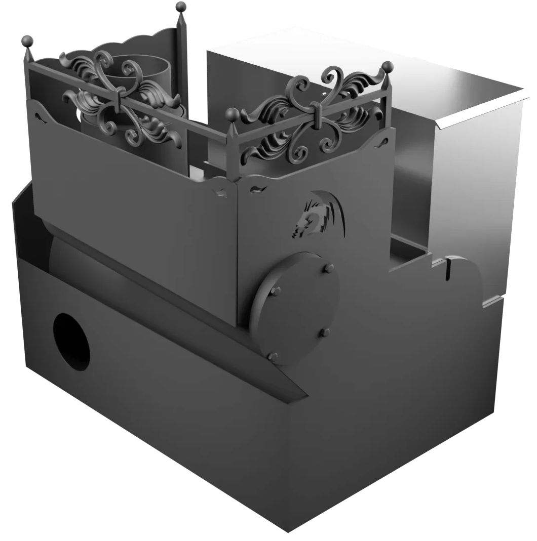 Печь Горыныч 3, каменка с правой стороны, большая дверь со стеклом, система воздушного отопления фото в Уфе