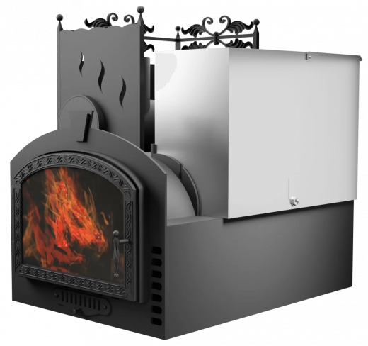 Печь Горыныч 3, каменка с левой стороны, большая дверь со стеклом, система воздушного отопления фото в Уфе