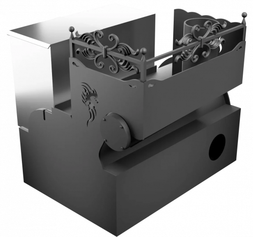Печь Горыныч 3, каменка с левой стороны, малая дверь со стеклом, система воздушного отопления фото в Уфе