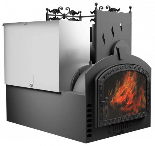 Печь Горыныч 3, каменка с правой стороны, большая дверь со стеклом, система воздушного отопления фото в Уфе